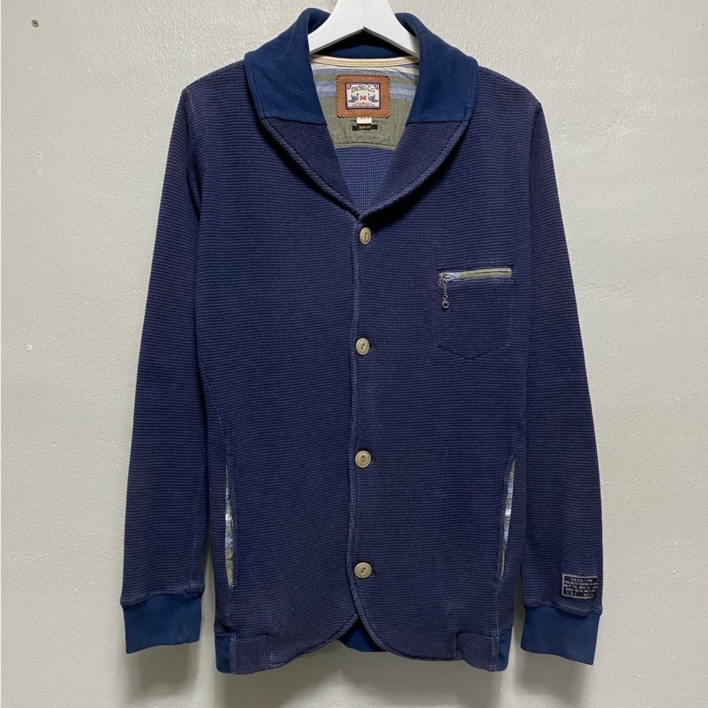 Diesel cardigan shawl collar Dark Blue Button-Up Jacket waffle jersey sz sm